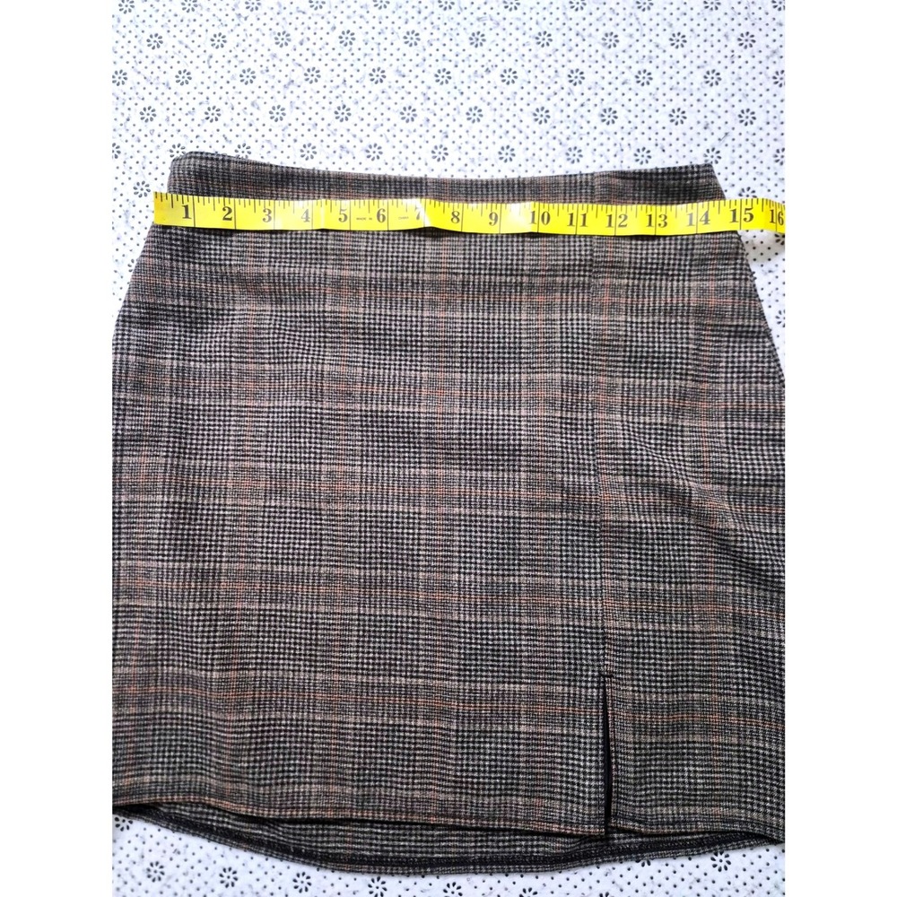 Old Navy Brown Glen Plaid Mini Skirt Side Zip Front Slit Size Small - Picture 4 of 6
